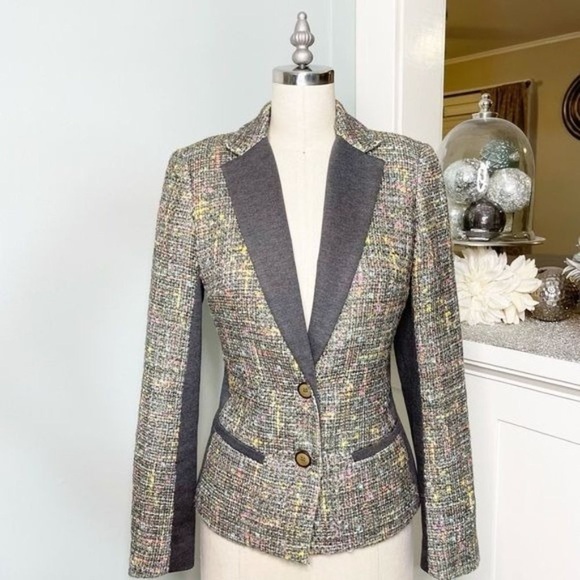 Trina Turk Golden Eye Women’s Tweed Blazer Jacket Green Plaid Size 2 XS - Picture 3 of 13
